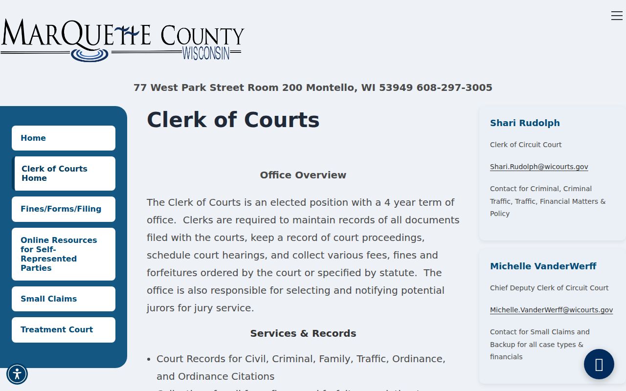Marquette County Clerk of Courts official records page